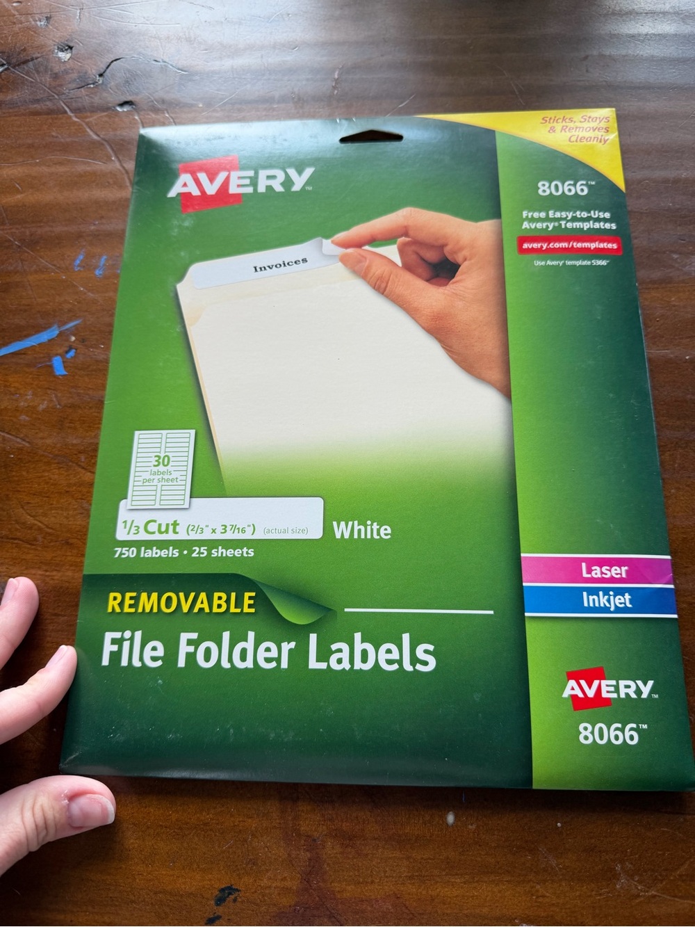 Avery 8066 Removable File Folder Labels 1/3 Cut White – 750 Labels